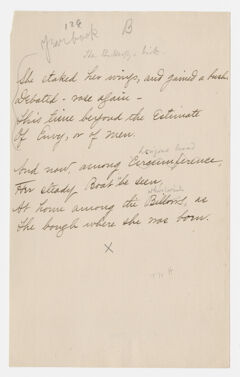 Thumbnail for Transcription of Emily Dickinson's "She staked her wings, and gained a bush" - Image 1