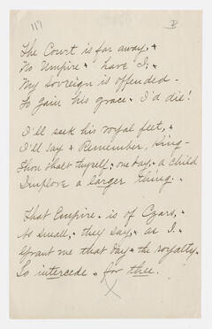Thumbnail for Transcription of Emily Dickinson's "The court is far away" - Image 1