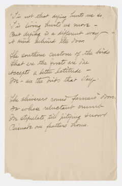 Thumbnail for Transcription of Emily Dickinson's "'Tis not that dying hurts us so" - Image 1
