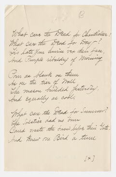 Thumbnail for Transcription of Emily Dickinson's "What care the dead for Chanticleer?" - Image 1