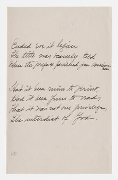 Thumbnail for Transcription of Emily Dickinson's "Ended ere it began" - Image 1