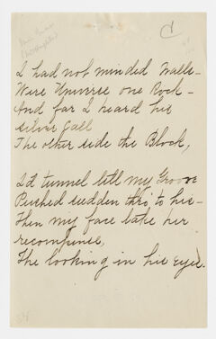 Thumbnail for Transcription of Emily Dickinson's "I had not minded walls" - Image 1