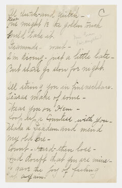 Thumbnail for Transcription of Emily Dickinson's "I'll clutch - and clutch" - Image 1