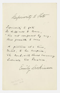 Thumbnail for Transcription of Emily Dickinson's "Superiority to fate" - Image 1