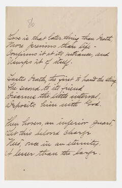 Thumbnail for Transcription of Emily Dickinson's "Love is that later thing than death" - Image 1
