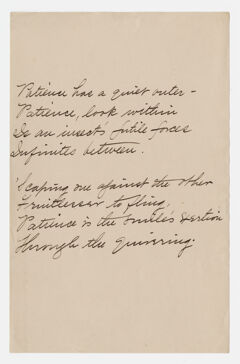 Thumbnail for Transcription of Emily Dickinson's "Patience has a quiet outer" - Image 1