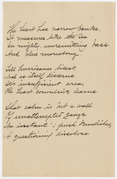 Thumbnail for Transcription of Emily Dickinson's "The heart has narrow banks" - Image 1