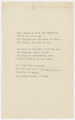 Thumbnail for Transcription of Emily Dickinson's "They leave us with the infinite" - Image 1