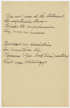 Thumbnail for Transcription of Emily Dickinson's "'Was not' was all the statement" - Image 1