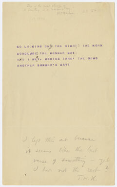Thumbnail for Transcription of stanza "So looking on the night the morn" - Image 1