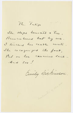Thumbnail for Transcription of Emily Dickinson's "She slept beneath a tree" - Image 1