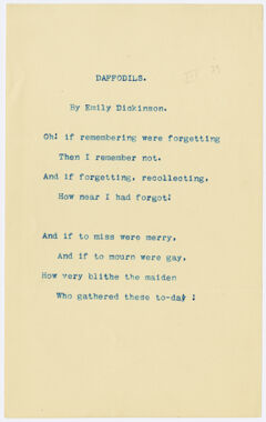 Thumbnail for Transcription of Emily Dickinson's "Oh! If remembering were forgetting" - Image 1