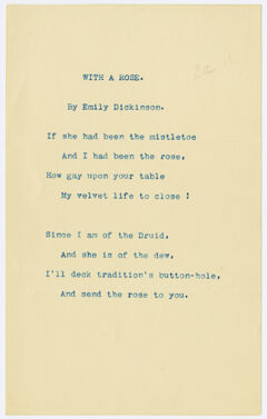 Thumbnail for Transcription of Emily Dickinson's "If she had been the mistletoe" - Image 1