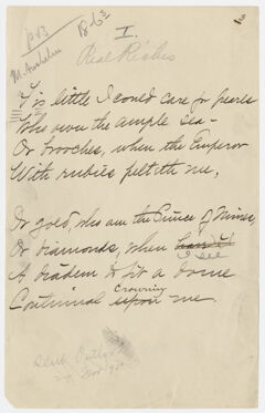 Thumbnail for Transcription of Emily Dickinson's "'Tis little I could care for pearls" - Image 1