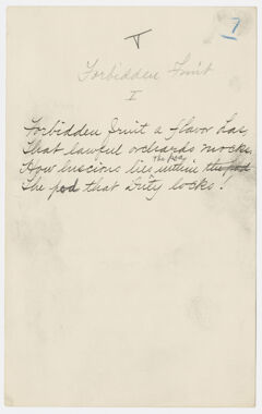 Thumbnail for Transcription of Emily Dickinson's "Forbidden fruit a flavor has" - Image 1