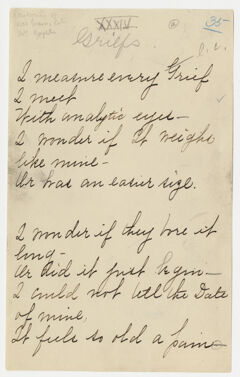 Thumbnail for Transcription of Emily Dickinson's "I measure every grief" - Image 1