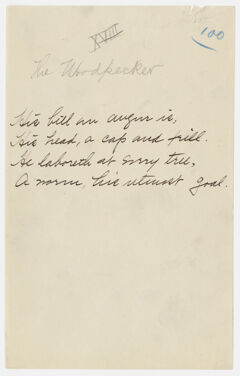 Thumbnail for Transcription of Emily Dickinson's "His bill an auger is" - Image 1