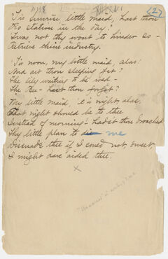 Thumbnail for Transcription of Emily Dickinson's "'Tis sunrise, little maid, hast thou" - Image 1