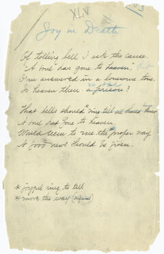 Thumbnail for Transcription of Emily Dickinson's "Of tolling bell I ask the cause" - Image 1