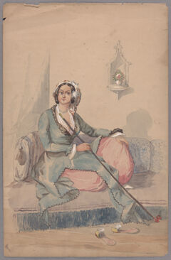 Thumbnail for Henry John Van Lennep watercolor painting of seated woman holding a chibouk - Image 1