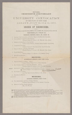 Thumbnail for Thirteenth anniversary of the university convocation of the state of New York. Albany, July 12, 13, & 14, 1876