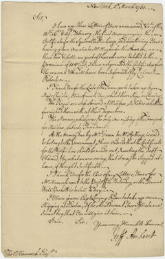 Thumbnail for Jeffery Amherst letter to Thomas Hancock, 1761 March 2 - Image 1