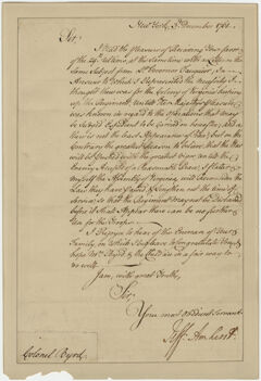 Thumbnail for Jeffery Amherst letter to Colonel William Byrd, 1761 December 3 - Image 1