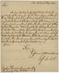 Thumbnail for Jeffery Amherst letter to Captain Thomas Graves, 1762 August 30 - Image 1