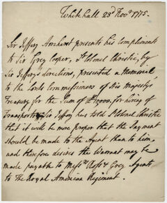 Thumbnail for Jeffery Amherst letter to Sir Grey Cooper, 1775 November 23 - Image 1