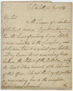 Thumbnail for Jeffery Amherst letter to Viscount William Barrington, 1777 November 28 - Image 1