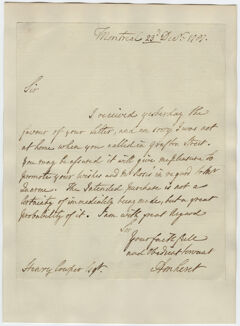 Thumbnail for Jeffery Amherst letter to Henry Cowper, 1787 December 23