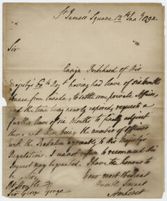 Thumbnail for Jeffery Amherst letter to Sir George Yonge, 1792 January 12 - Image 1