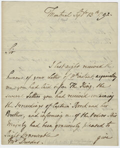 Thumbnail for Jeffery Amherst letter to Henry Dundas, 1792 September 13 - Image 1