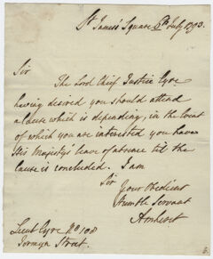 Thumbnail for Jeffery Amherst letter to Lieutenant Eyre, 1793 July 6