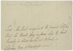 Thumbnail for Jeffery Amherst note to Brigadier General John Whyte, 1793 November 9