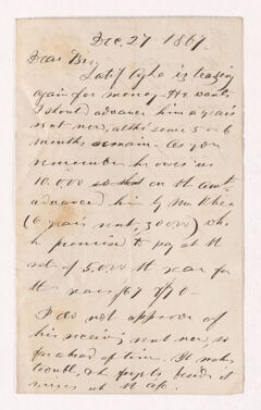 Thumbnail for George Whitefield Coan letter to Justin Perkins, 1867 December 27 - Image 1