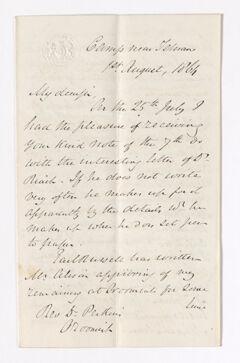 Thumbnail for Andrew Glen letter to Justin Perkins, 1864 August 1 - Image 1