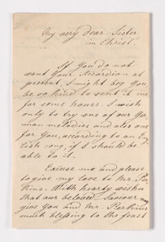 Thumbnail for Christian Gottlieb Hoernle letter to Charlotte Bass Perkins - Image 1