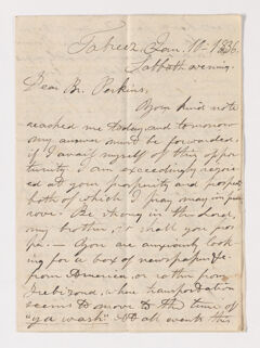 Thumbnail for James Lyman Merrick letter to Justin Perkins, 1836 January 10 - Image 1