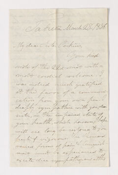 Thumbnail for James Lyman Merrick letter to Charlotte Bass Perkins, 1836 March 28 - Image 1