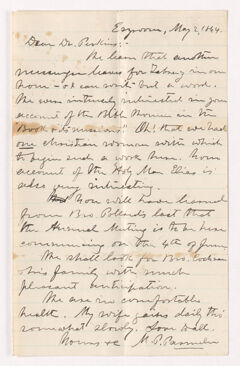 Thumbnail for Moses Payson Parmelee letter to Justin Perkins, 1864 May 2 - Image 1