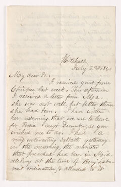 Thumbnail for Henry Martyn Perkins letter to Justin Perkins, 1860 July 2 - Image 1