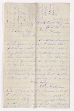 Thumbnail for Henry Martyn Perkins letter to James Newton Bagg, 1874 April 21 - Image 1