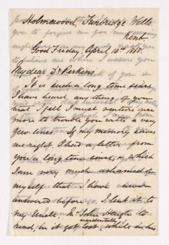 Thumbnail for Hugh Heugh Riach letter to Justin Perkins, 1868 April 10 - Image 1