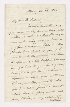 Thumbnail for William Buell Sprague letter to Justin Perkins, 1862 February 24 - Image 1