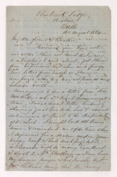 Thumbnail for George Woodfall letter to Justin Perkins, 1864 August 16 - Image 1