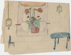 Thumbnail for Drawing with red flowers and blue table - Image 1