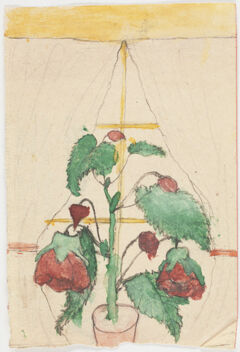 Thumbnail for Drawing of red flowers in yellow window - Image 1