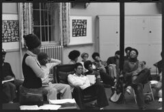 Thumbnail for Photographs of an Afro-American Society meeting, a class in session, and scenes of student life, 1975 - Image 1