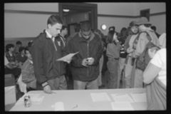 Thumbnail for Photographs of a rally in Keefe Campus Center to protest intolerance, 1996 May 3 - Image 1